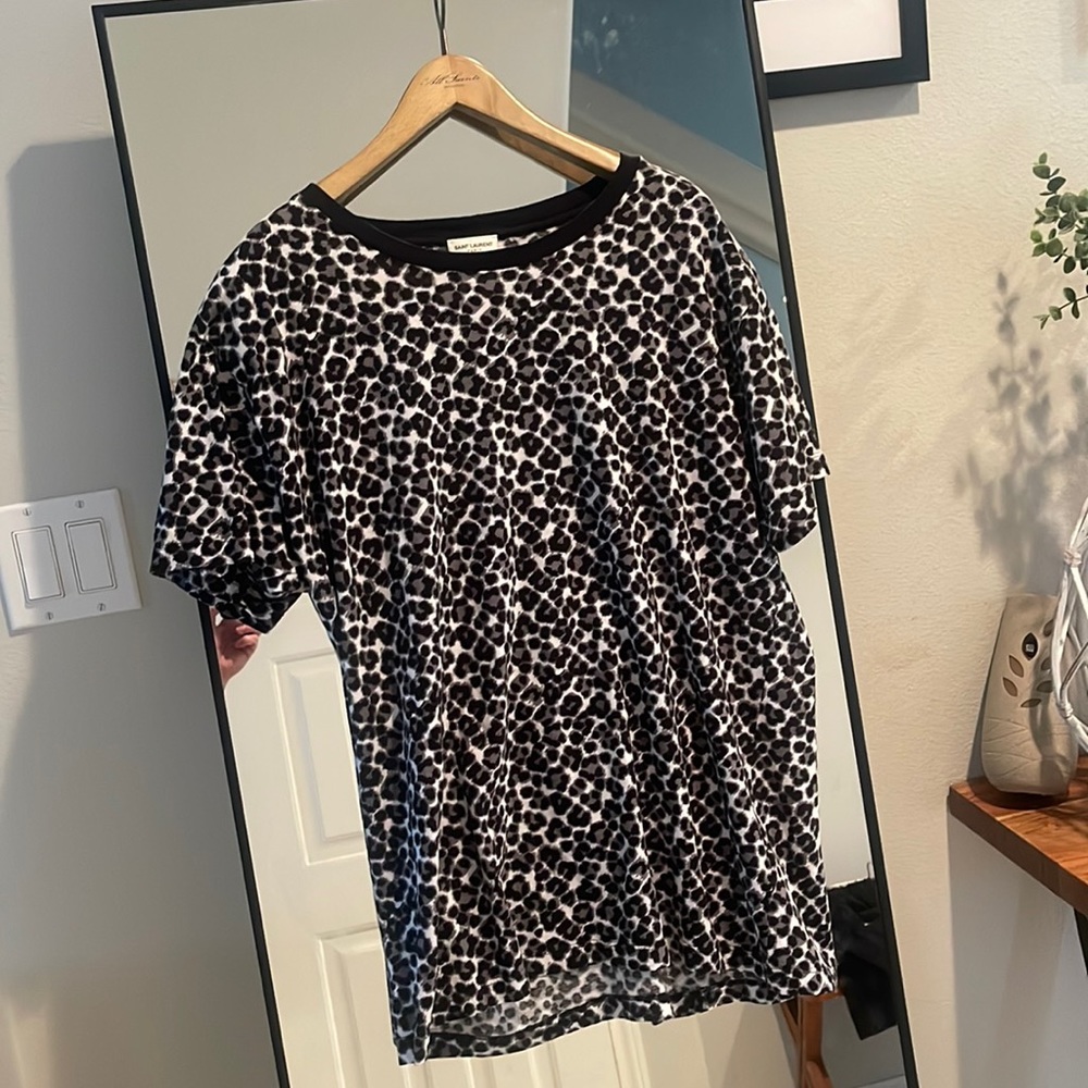 Saint Laurent Black Leopard print T-shirt sz. XL ( Hedi Slimane design) 2014